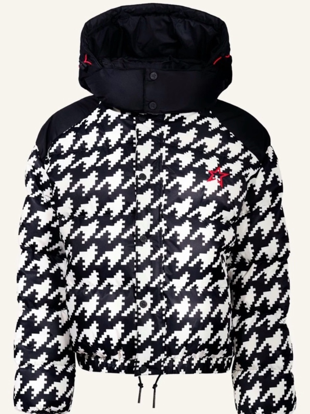 Perfect Moment Black & White Houndstooth Ski Jacket with Red Star(worn once)
